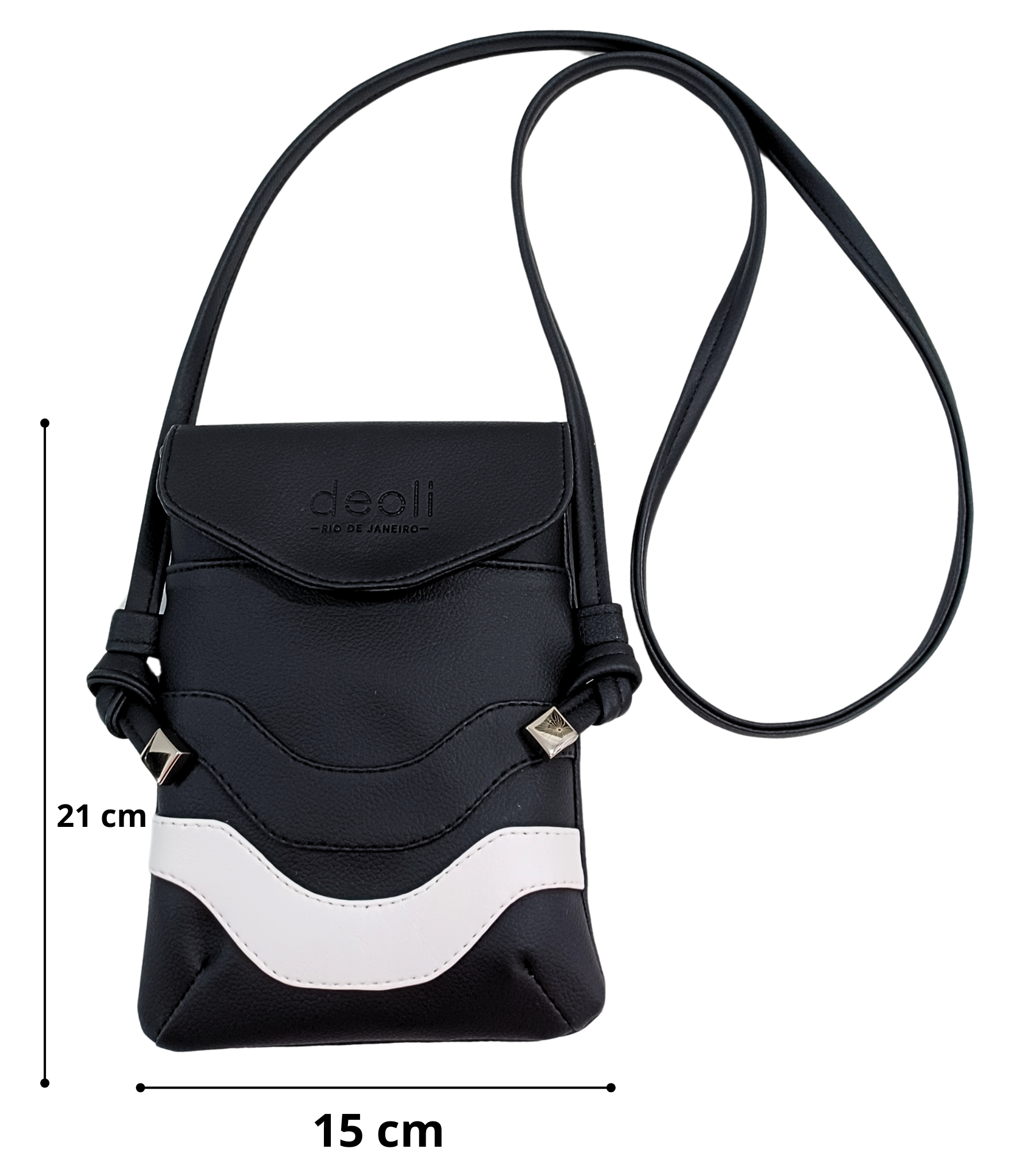 bolsa tiracolo shoulder para celular preto e branca copacabana